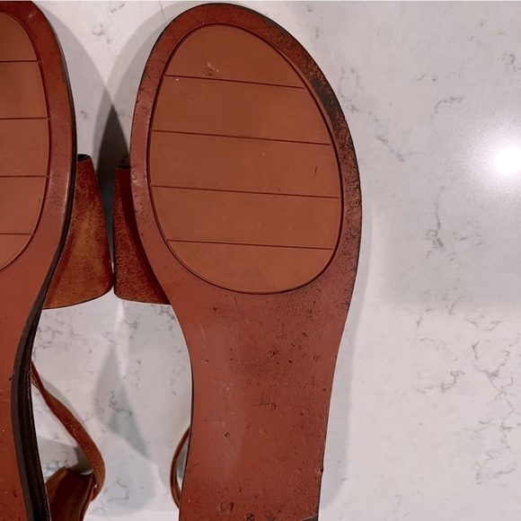 Franco Sarto Lockheart Cognac Suede Gold Ring Ankle Strap Sandal, size 8 - Picture 10 of 14